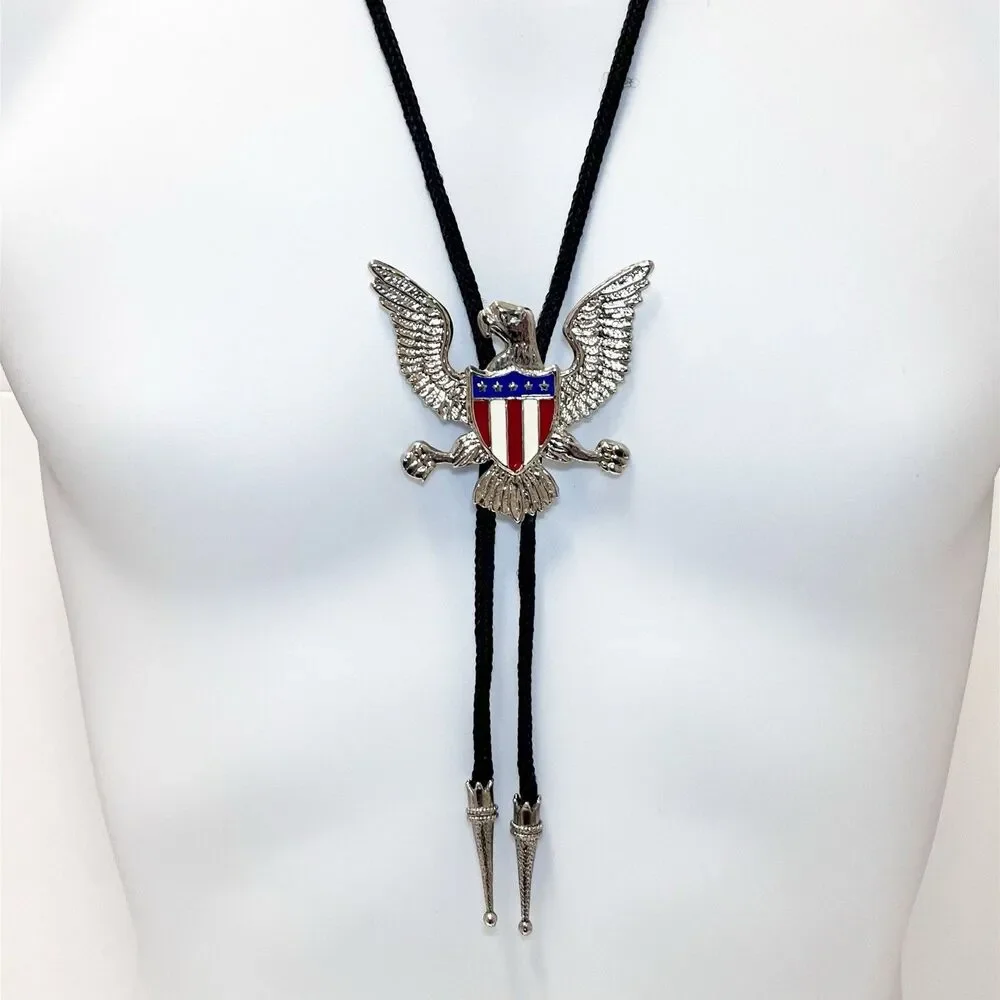 Patriotic U.S. Eagle Crest Bolo Tie EUC
